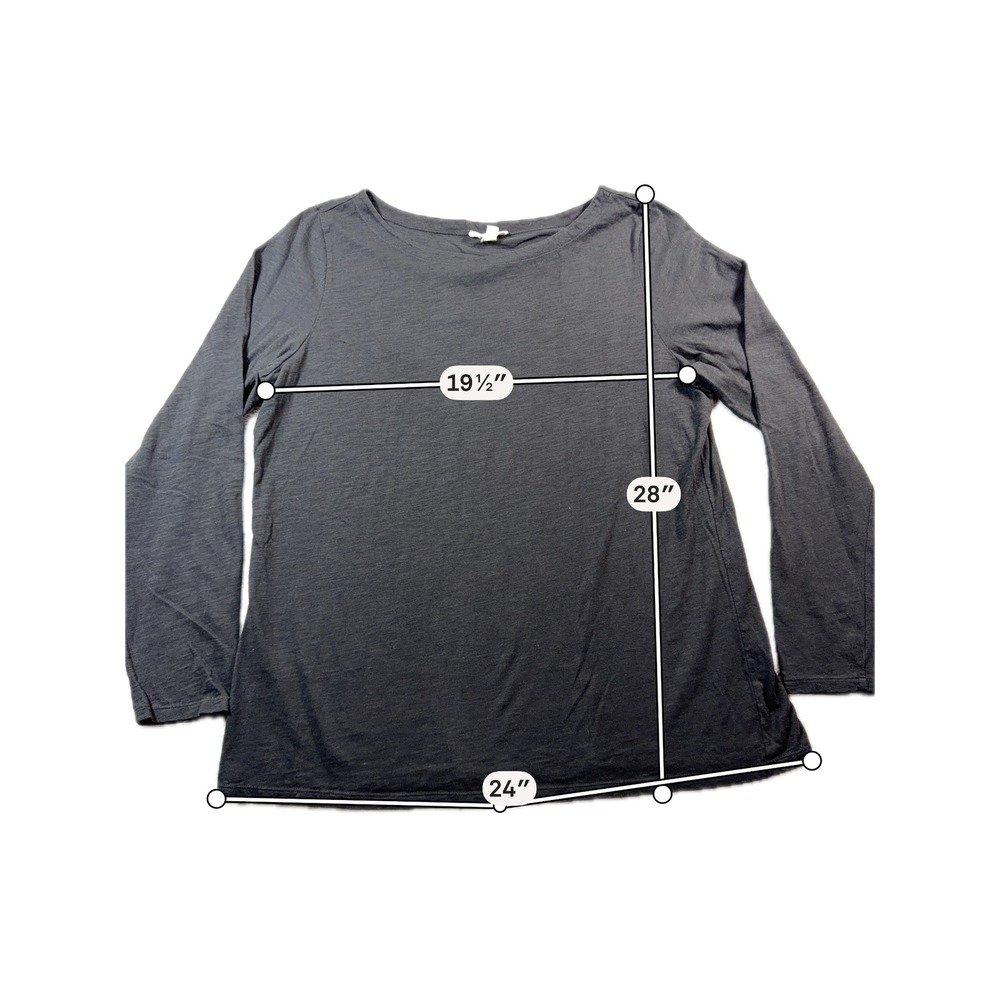 Eileen Fisher Long Sleeve Top Womens XL Black Organic Cotton Slub Knit - Picture 6 of 7
